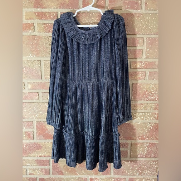 Janie And Jack Navy Pleated Shimmer Dress NWT Size 7 - Picture 1 of 6